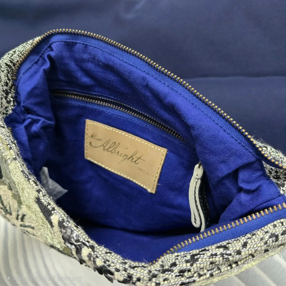 Miss Albright Anthropologie Floral Embroidered Sequin Metallic Oversized Clutch